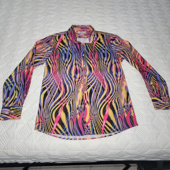 Monza by Rosso Milano Other - Monza by Rosso Milano Psychedelic Pattern Dress Shirt - Long Sleeve Tailored Fit